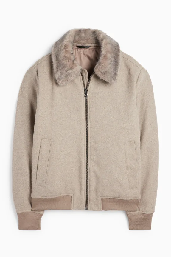 Jacket with faux fur trim beige