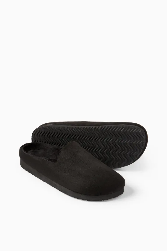 Slippers - faux suede black