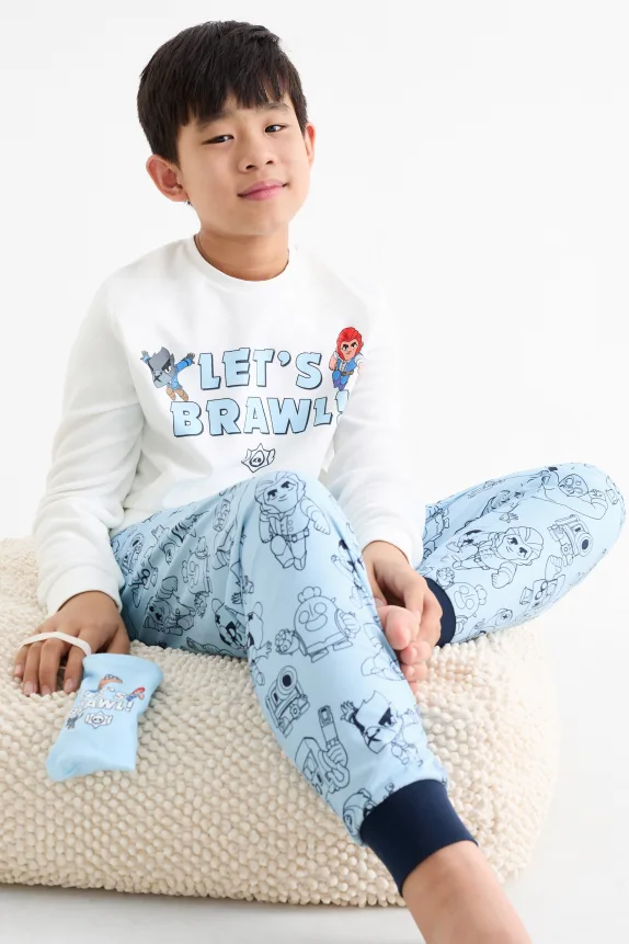 Brawl Stars - set - fleece pyjamas and phone bag - 3 piece white / light blue