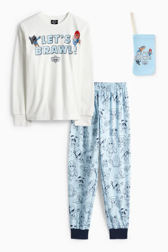 Brawl Stars - set - fleece pyjamas and phone bag - 3 piece white / light blue