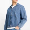 Denim jacket with hood blue denim