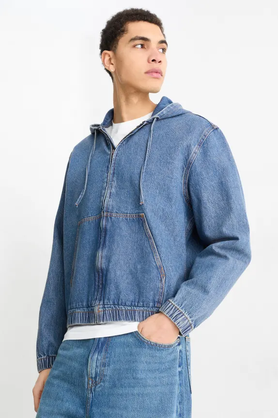 Denim jacket with hood blue denim