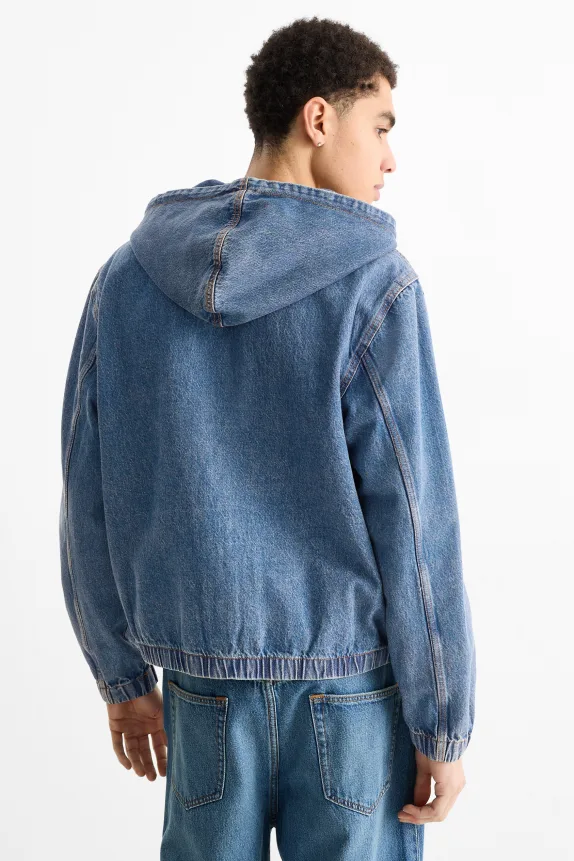 Denim jacket with hood blue denim