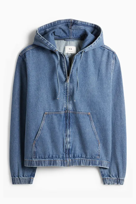 Denim jacket with hood blue denim