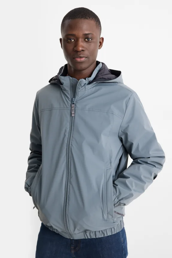 Jacket with hood - lined - water-repellent gray
