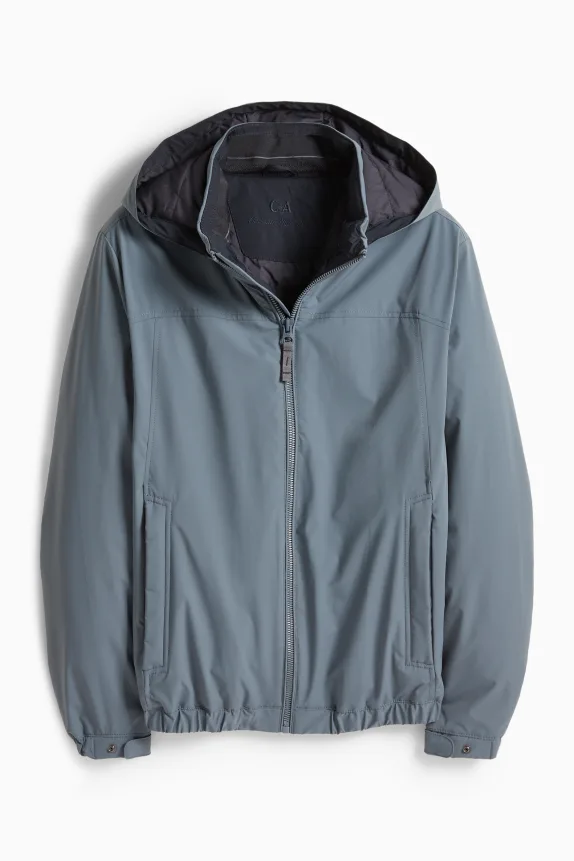Jacket with hood - lined - water-repellent gray