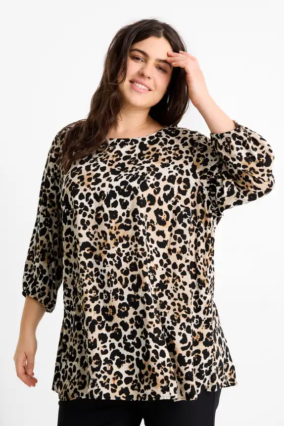 Blouse - leopard print black / beige