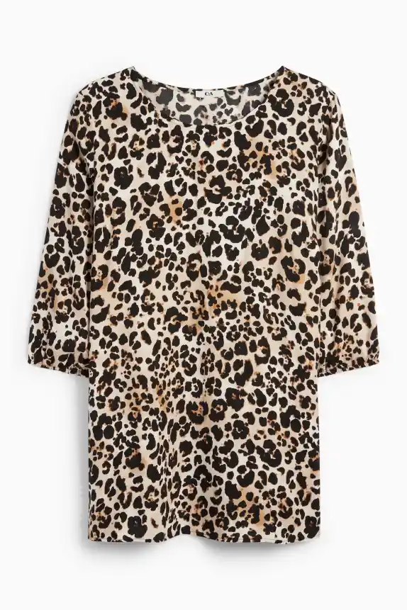 Blouse - leopard print black / beige
