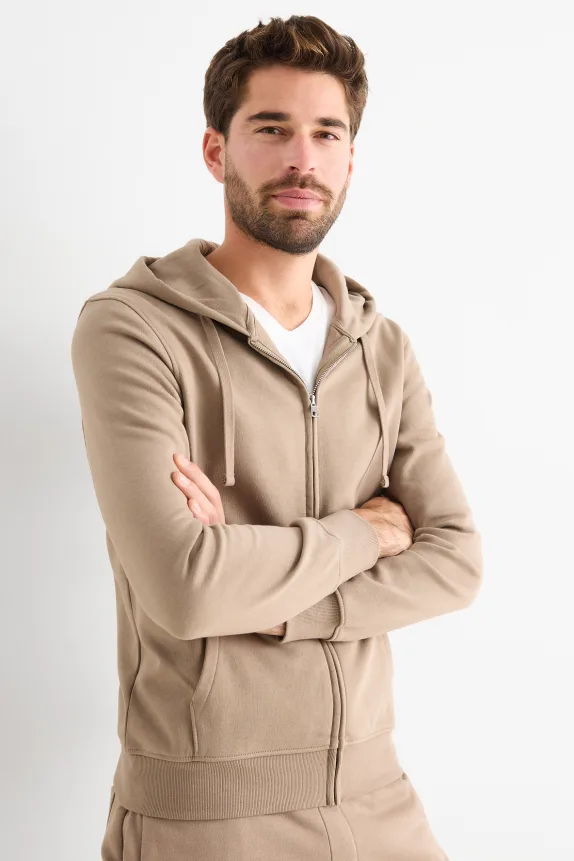 Zip-through hoodie taupe
