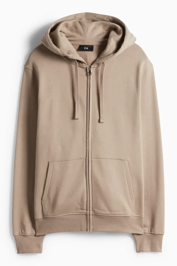 Zip-through hoodie taupe