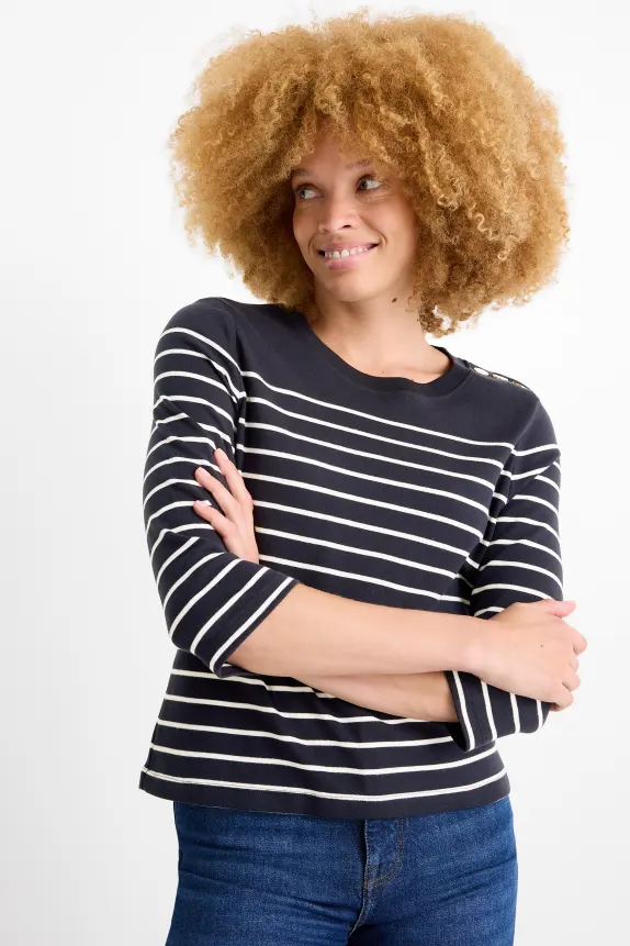Long sleeve top - striped dark blue