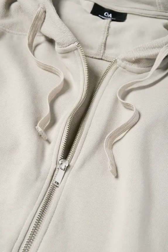 Zip-through hoodie beige