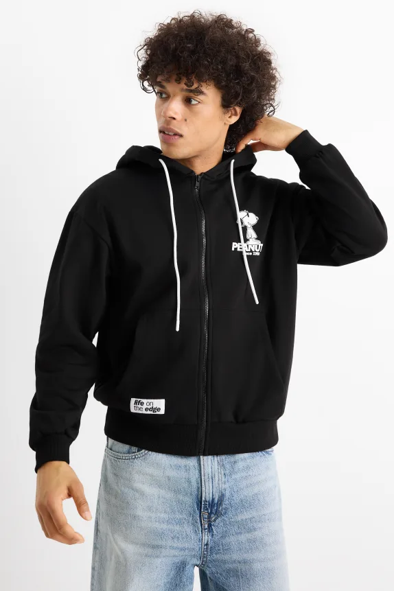 Oversized zip-through hoodie - Peanuts black