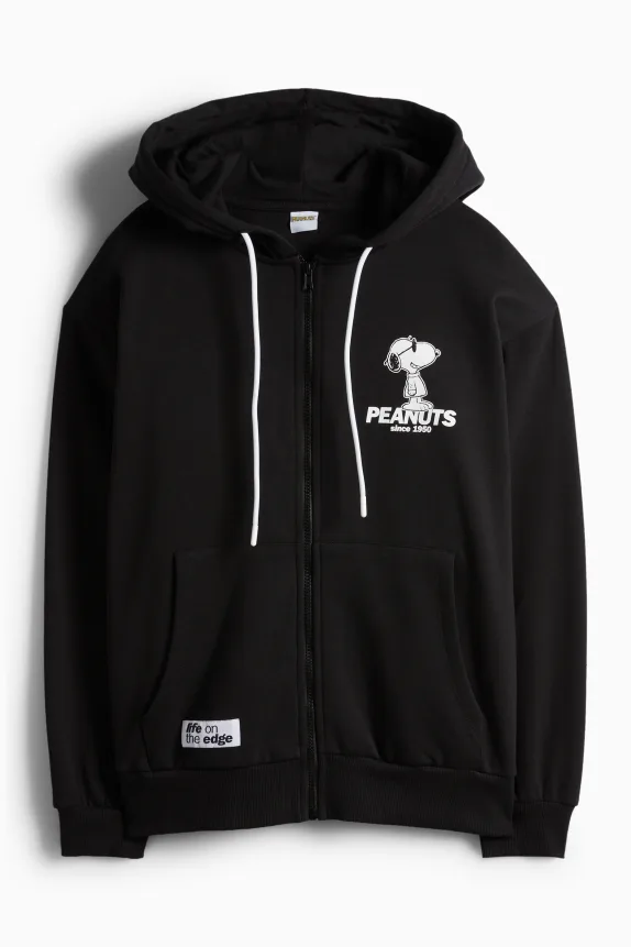 Oversized zip-through hoodie - Peanuts black