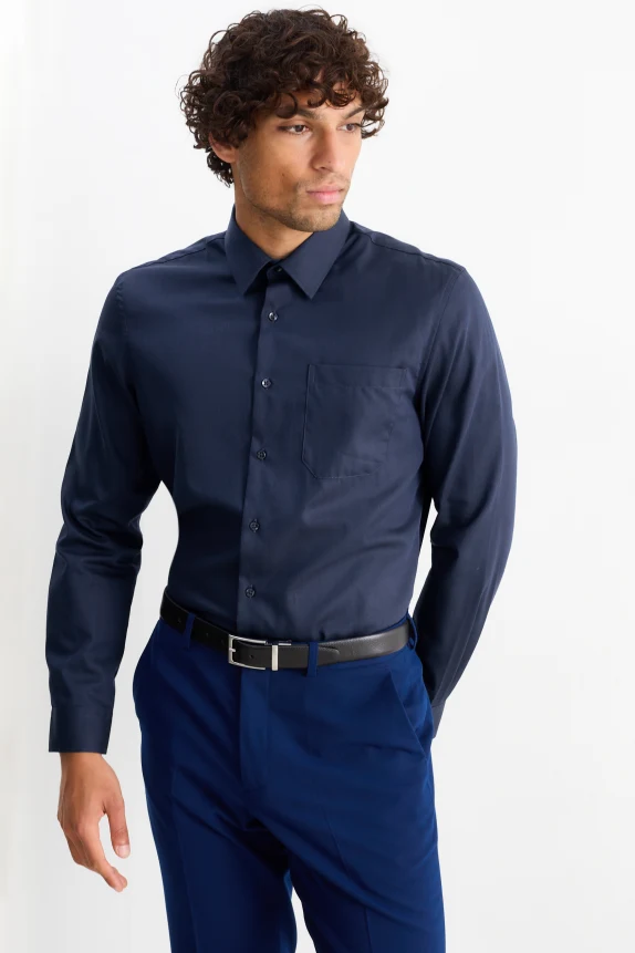 Business shirt - regular fit - kent collar - easy-iron dark blue