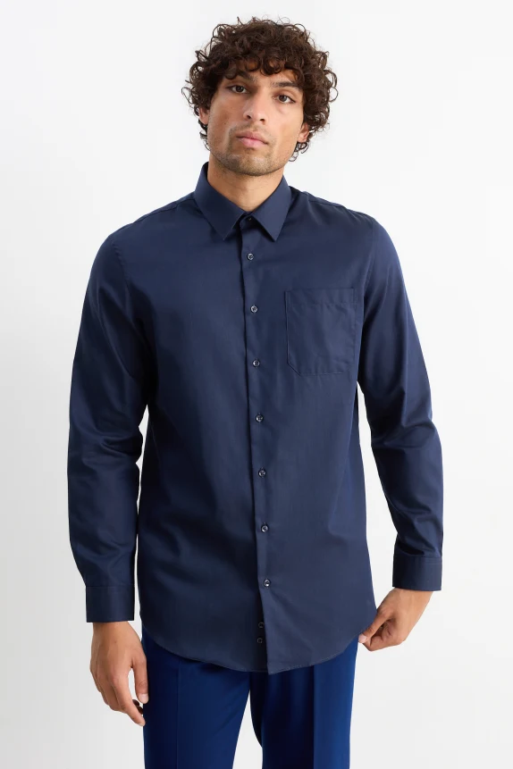 Business shirt - regular fit - kent collar - easy-iron dark blue