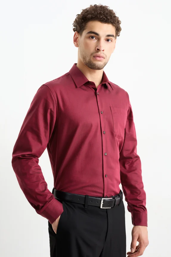 Business shirt - regular fit - kent collar - easy-iron dark red