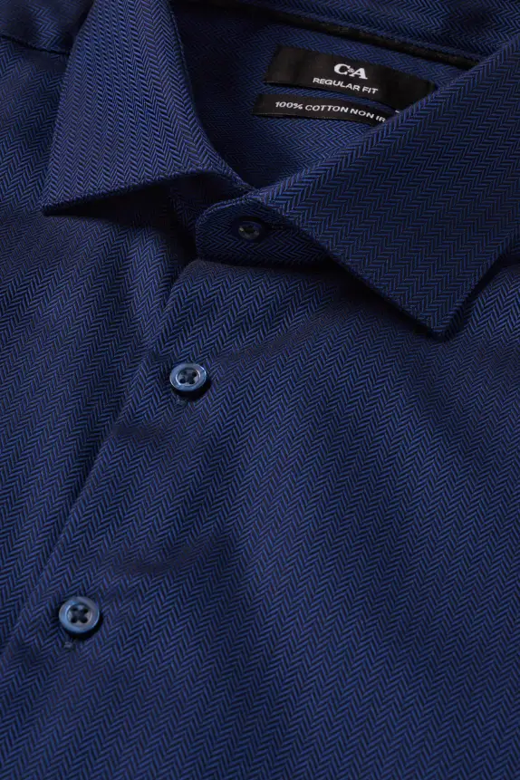 Business shirt - regular fit - cutaway collar - easy-iron dark blue