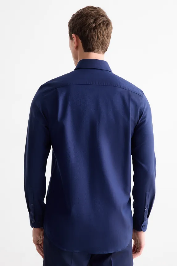 Business shirt - regular fit - cutaway collar - easy-iron dark blue