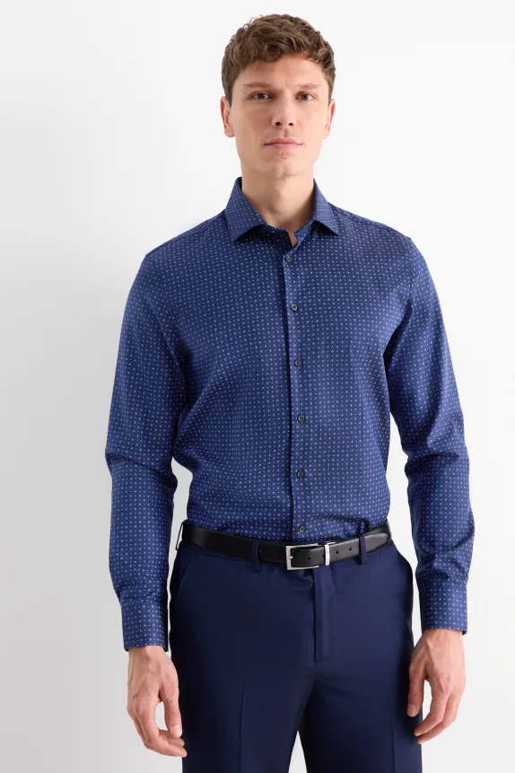 Business shirt - regular fit - cutaway collar - easy-iron dark blue