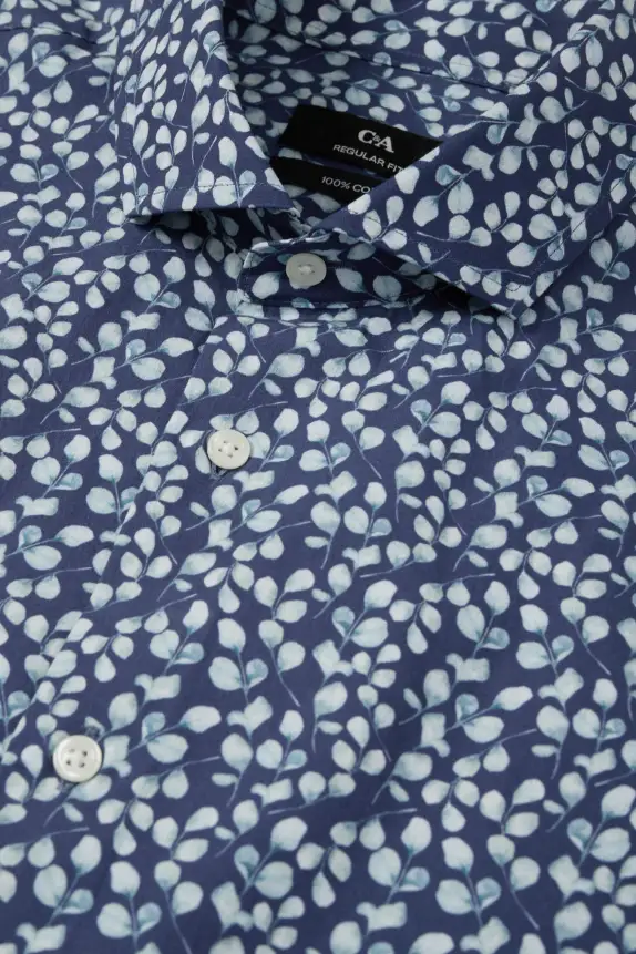 Business shirt - regular fit - cutaway collar - patterned dark blue