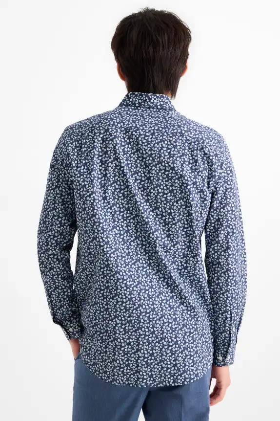 Business shirt - regular fit - cutaway collar - patterned dark blue