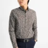 Business shirt - regular fit - cutaway collar - patterned dark brown