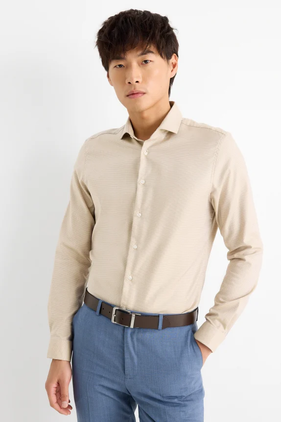 Business shirt - slim fit - cutaway collar - easy-iron beige / blue