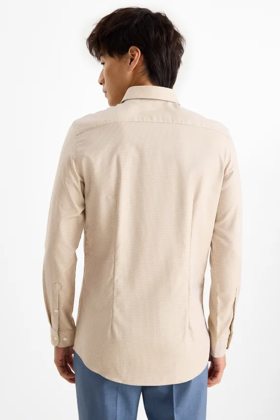 Business shirt - slim fit - cutaway collar - easy-iron beige / blue