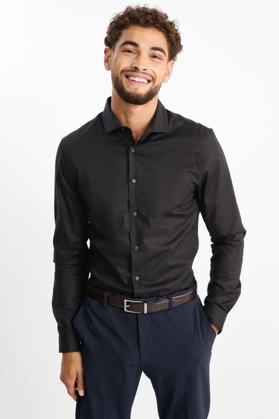 Business shirt - body fit - cutaway collar - easy-iron - LYCRA® black