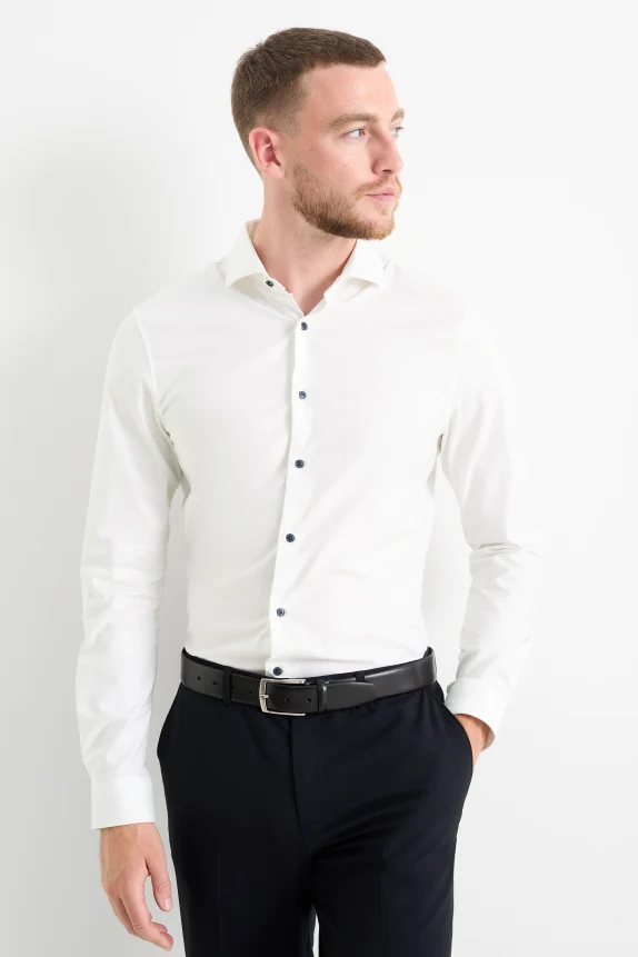 Business shirt - body fit - cutaway collar - easy-iron - LYCRA® cremewhite