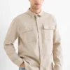 Shirt jacket - relaxed fit - kent collar light beige