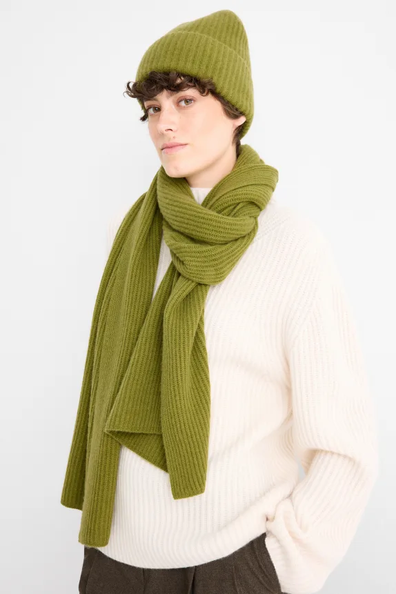 Cashmere scarf - ribbed green
