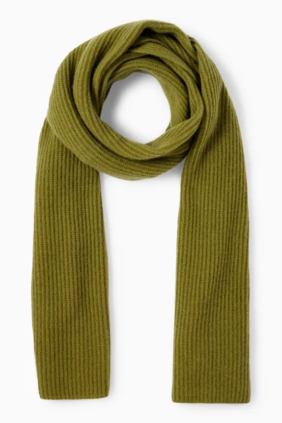 Cashmere scarf - ribbed green