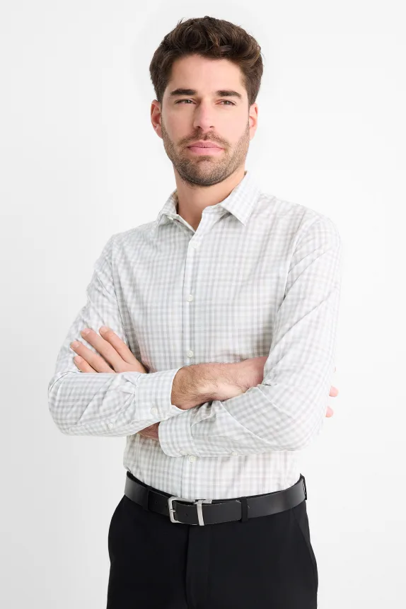 Business shirt - regular fit - kent collar - easy-iron - check cremewhite