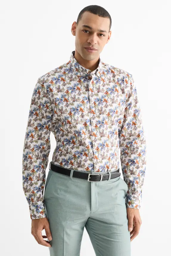 Business shirt - regular fit - button-down collar - patterned multicoloured