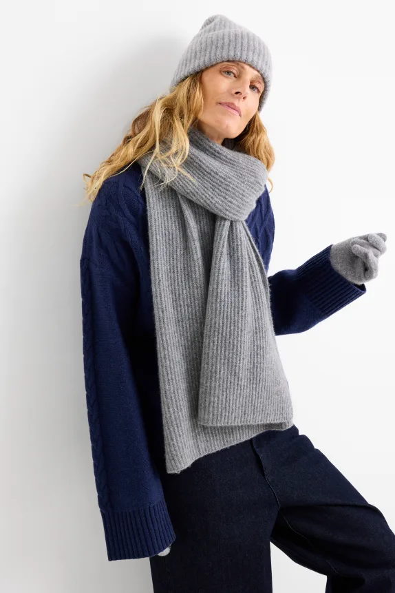 Cashmere scarf - ribbed gray