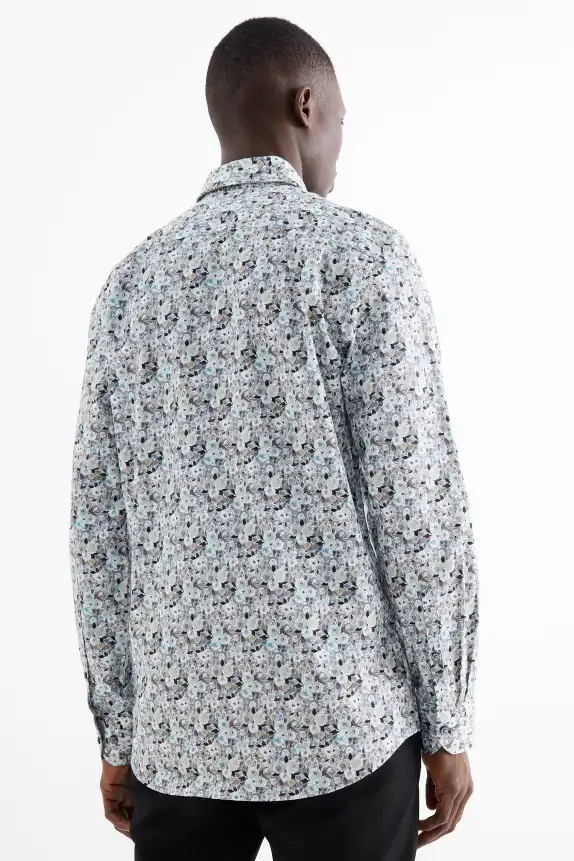 Business shirt - regular fit - button-down collar - patterned gray