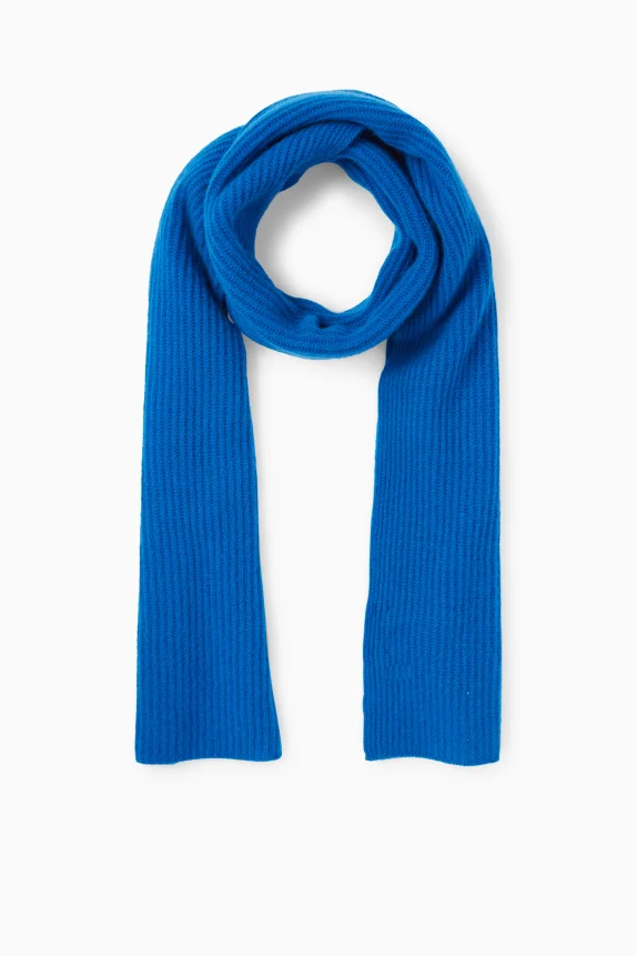 Cashmere scarf - ribbed blue