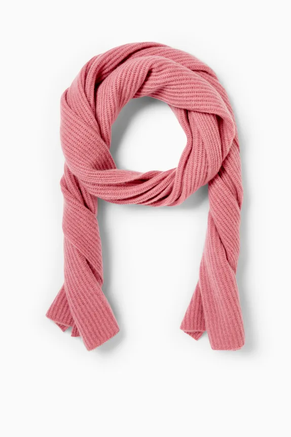 Cashmere scarf - ribbed dark rose