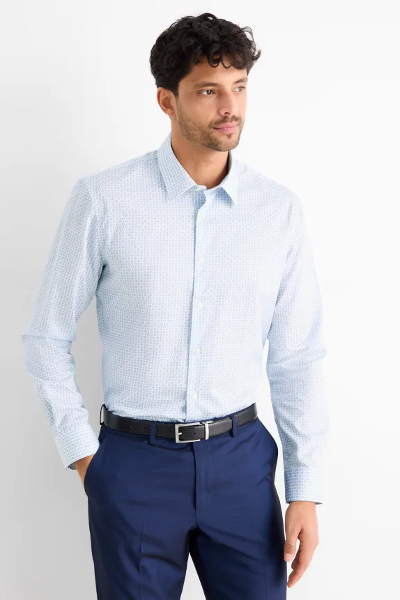 Business shirt - regular fit - kent collar - easy-iron - patterned white / light blue
