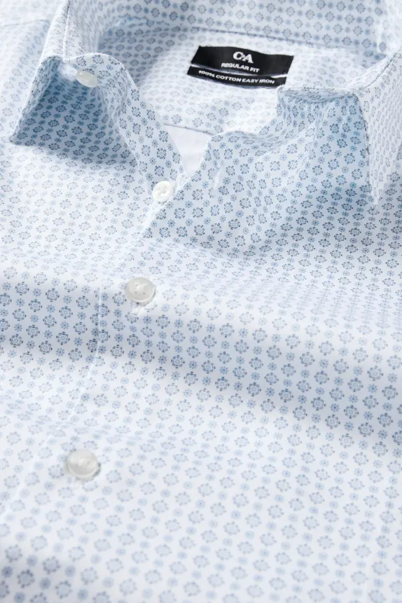 Business shirt - regular fit - kent collar - easy-iron - patterned white / light blue