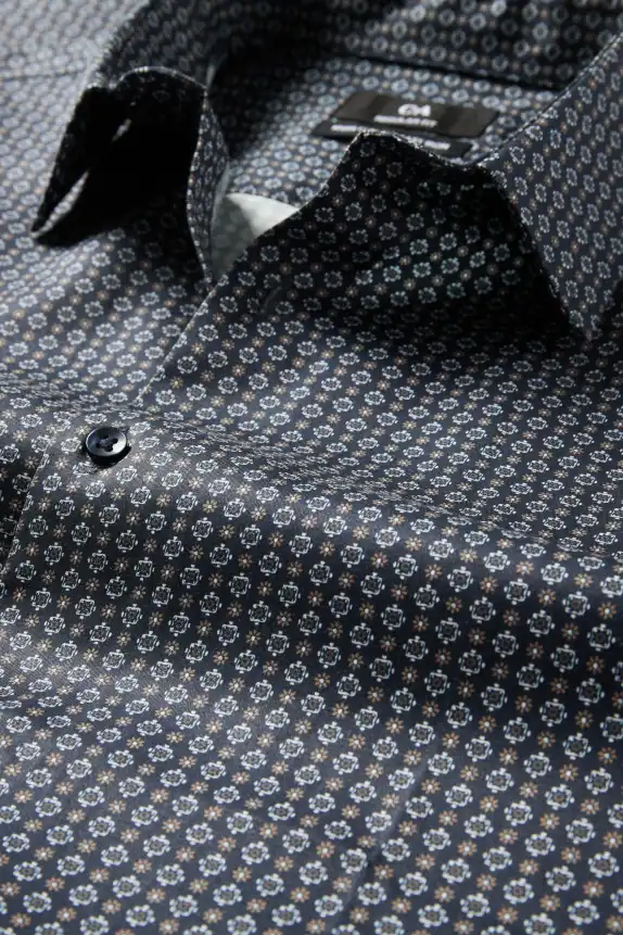 Business shirt - regular fit - kent collar - easy-iron - patterned dark blue