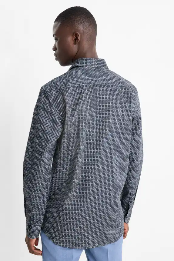 Business shirt - regular fit - kent collar - easy-iron - patterned dark blue
