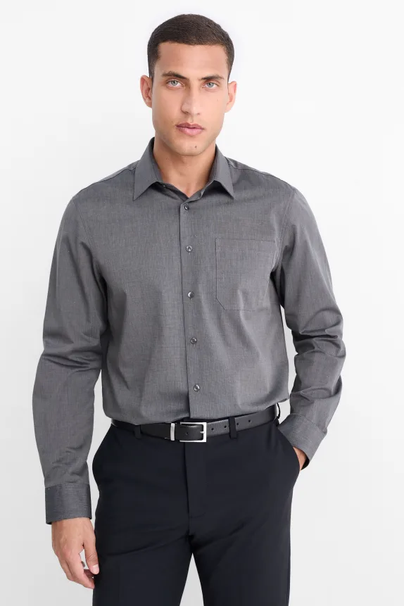 Business shirt - regular fit - Kent collar - easy-iron dark gray