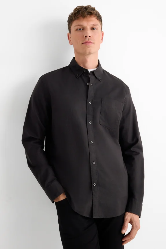 Shirt - regular fit - button-down collar black