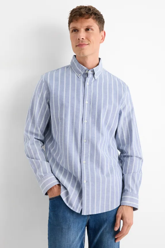 Shirt - regular fit - button-down collar - striped white / light blue