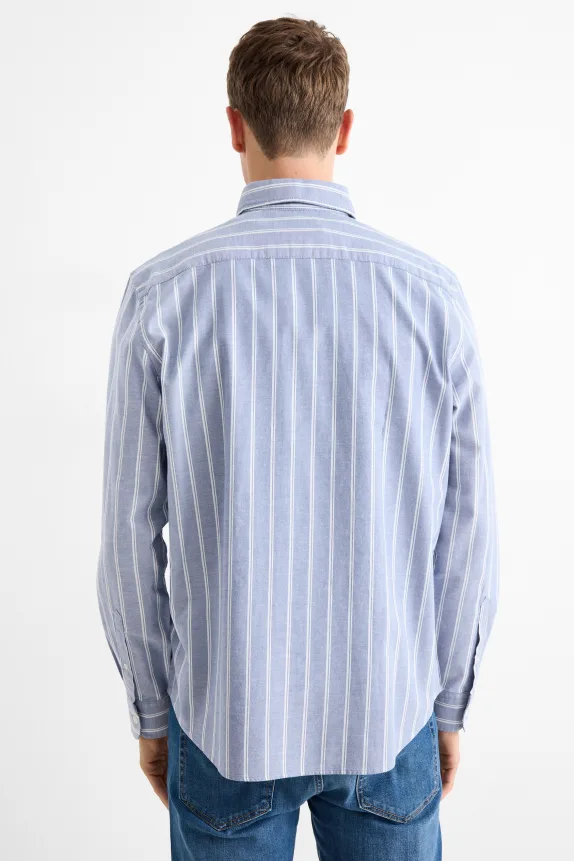 Shirt - regular fit - button-down collar - striped white / light blue