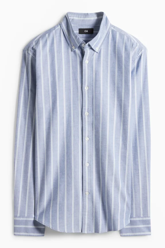 Shirt - regular fit - button-down collar - striped white / light blue
