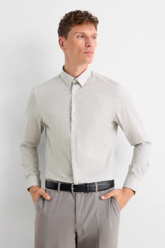 Business shirt - slim fit - kent collar - patterned light gray